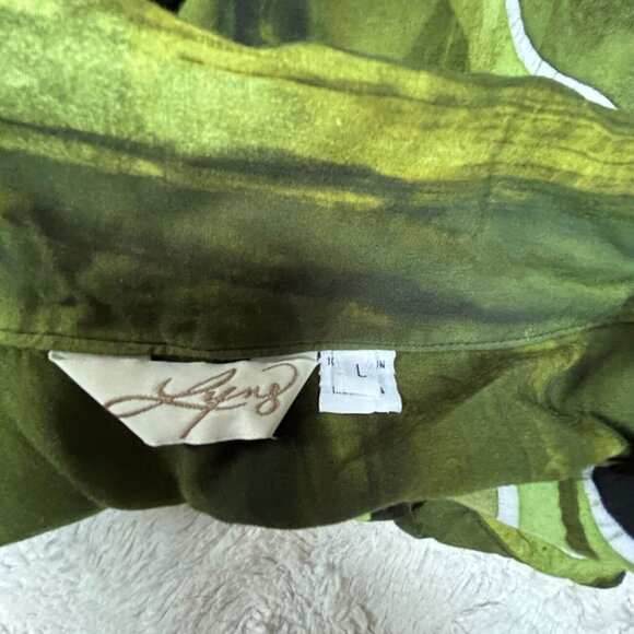 Lynz Women's Popover Geo Print Tunic Top Large Green Long Sleeve Lightweight - Picture 3 of 9